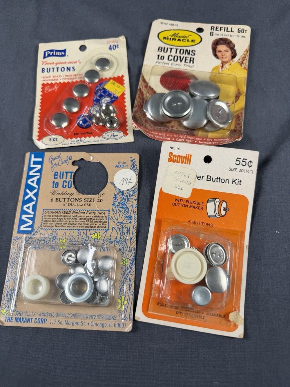 NOS Lot of 4 Packs of Vintage Cover Your Own Buttons Prims Maxant Scovill